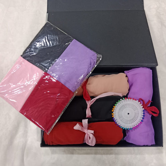 Hijab Deal 003 – 4 Georgette Solars + 4in1 Color Hijab Cap + Pin Wheel